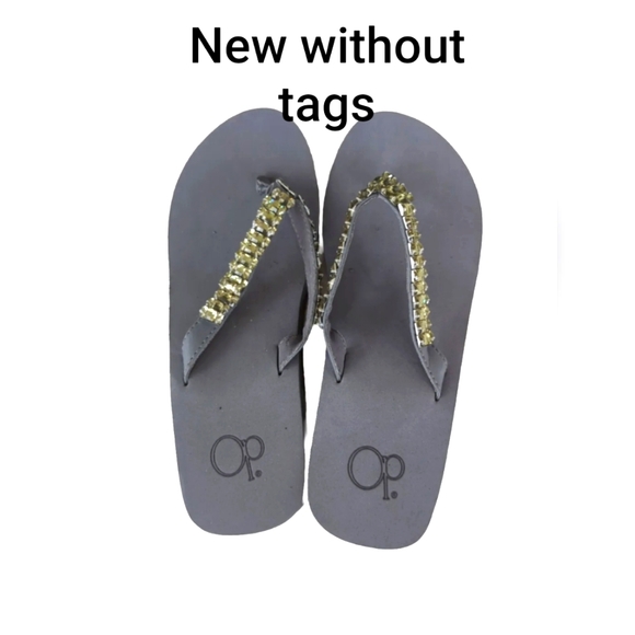 NEW Women’s OP Thick Sandals Gray Thong Style with Rhinestones Size 7-8 - Picture 1 of 7